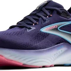 Dunkelblauer Damenschuh mit pinker Sohle und hellblauen Akzenten. Die Brooks Glycerin 22 Damen sind bereit für deinen nächsten Lauf.