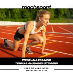Läuferin in Startposition auf einer Laufbahn. Hier gibt es joggen tipps für Intervalltraining und Ausdauersteigerung.