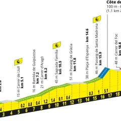 Profil der Tour de France-Etappe in Barcelona: Höhenmeter und Kilometerangaben von 0 bis 19.6 km.