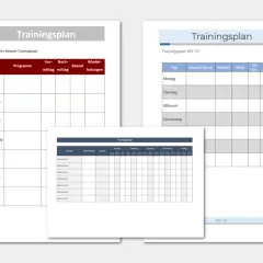 Kostenlose Trainingsplan-Vorlagen für die Wochenplanung. Verschiedene Formate zur Organisation von Übungen, Wiederholungen und Zeiten.