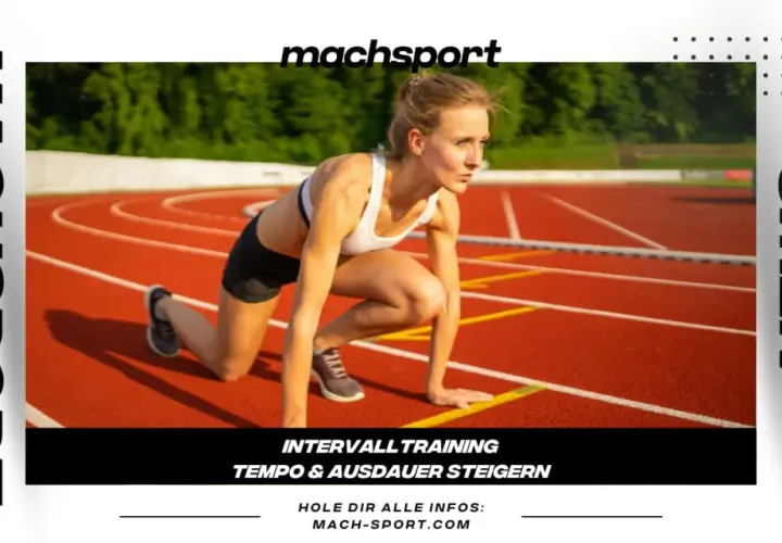 Läuferin in Startposition auf einer Laufbahn. Hier gibt es joggen tipps für Intervalltraining und Ausdauersteigerung.
