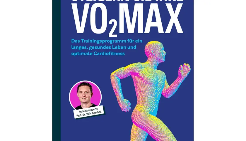 Buchcover: "Steigern Sie Ihre VO2max" mit einem Läufer aus Pixeln. Ein Trainingsprogramm für ein langes, gesundes Leben.