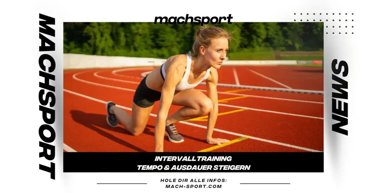Läuferin in Startposition auf einer Laufbahn. Hier gibt es joggen tipps für Intervalltraining und Ausdauersteigerung.