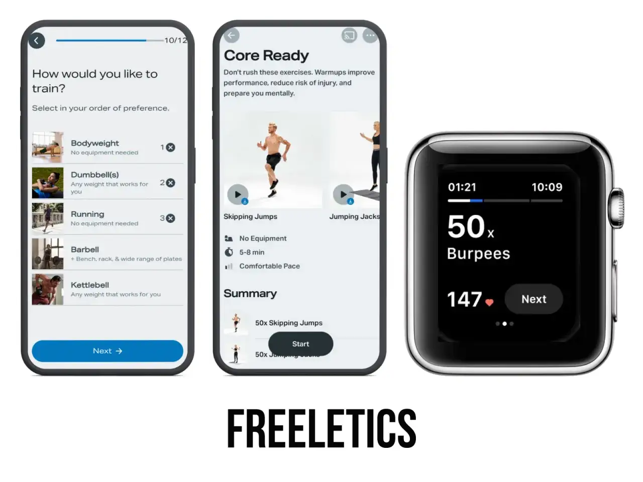 Fitness app kostenlos: Training ausw&auml;hlen, &Uuml;bungen wie Burpees auf der Smartwatch verfolgen.