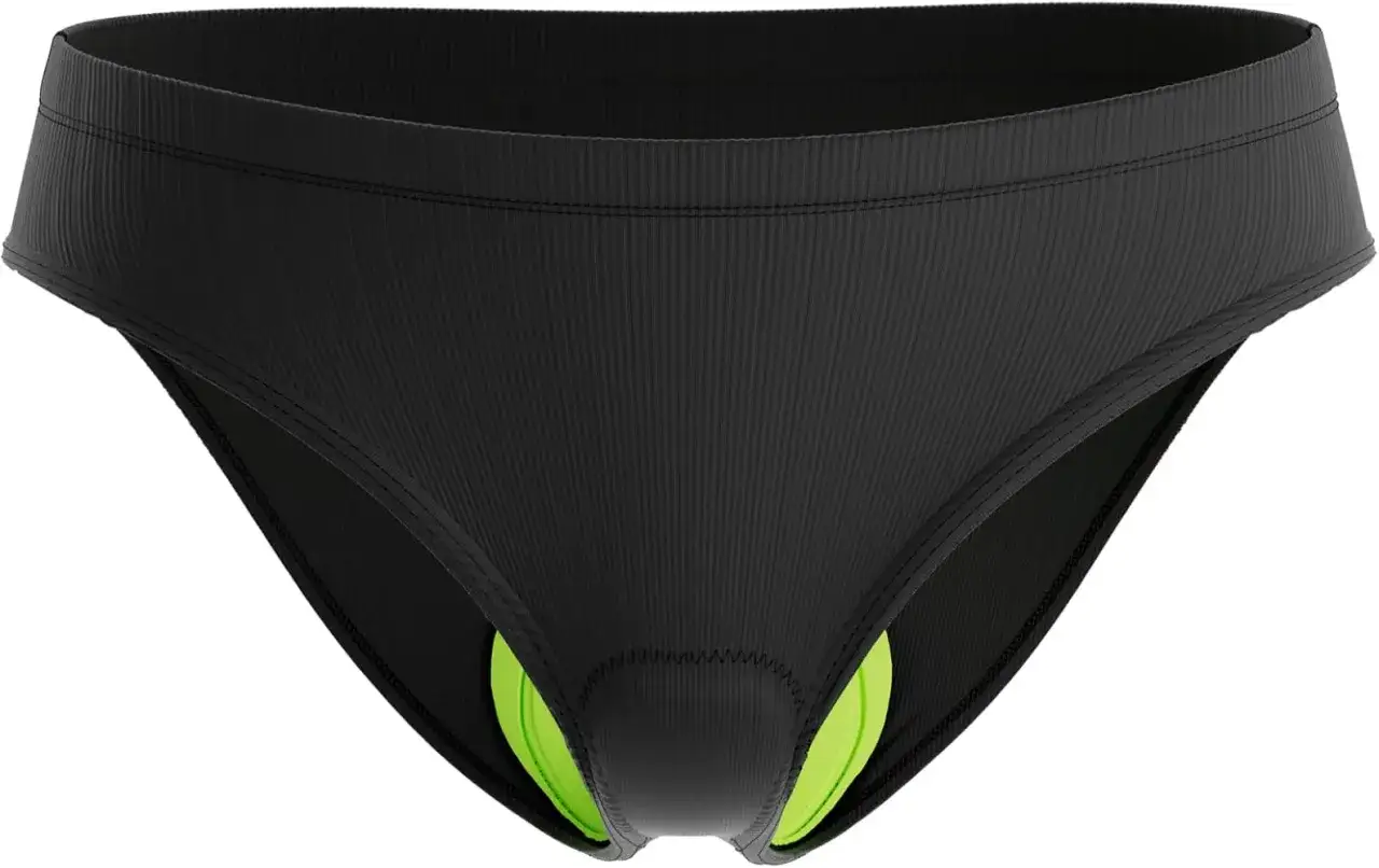 Schwarze, gerippte Unterhose mit gr&uuml;nem Polster, ideal f&uuml;r Komfort beim Radfahren.