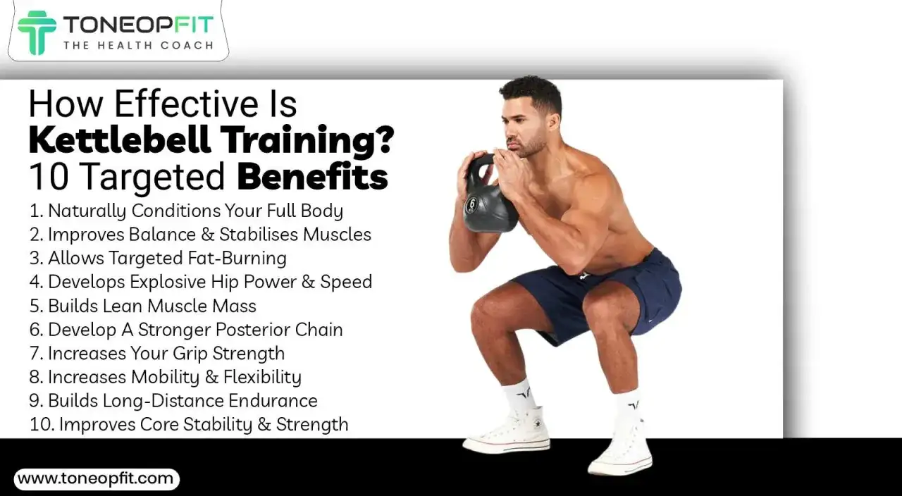 Mann macht Kniebeugen mit Kettlebell. Kettlebell Training ist effektiv f&uuml;r Muskelaufbau, Fettverbrennung und Kraft.